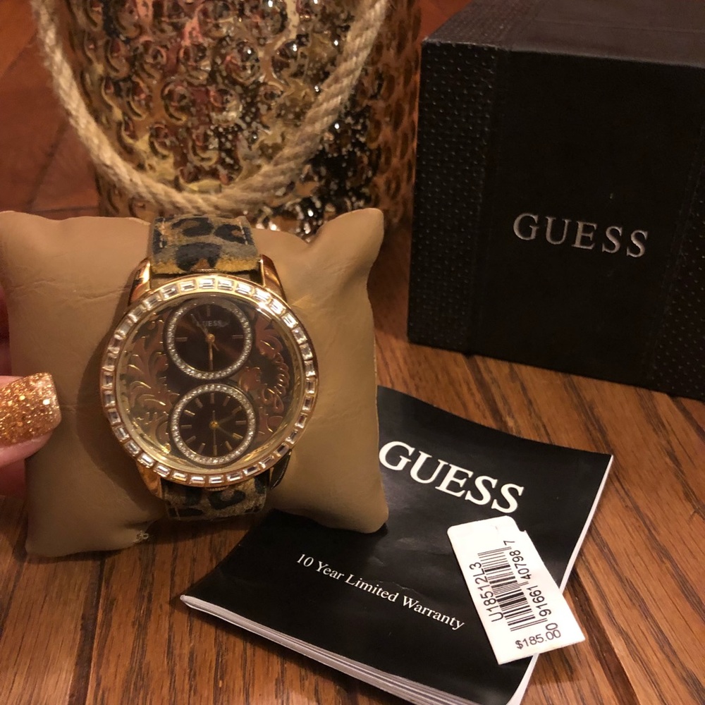 Guess- leopard & gold watch